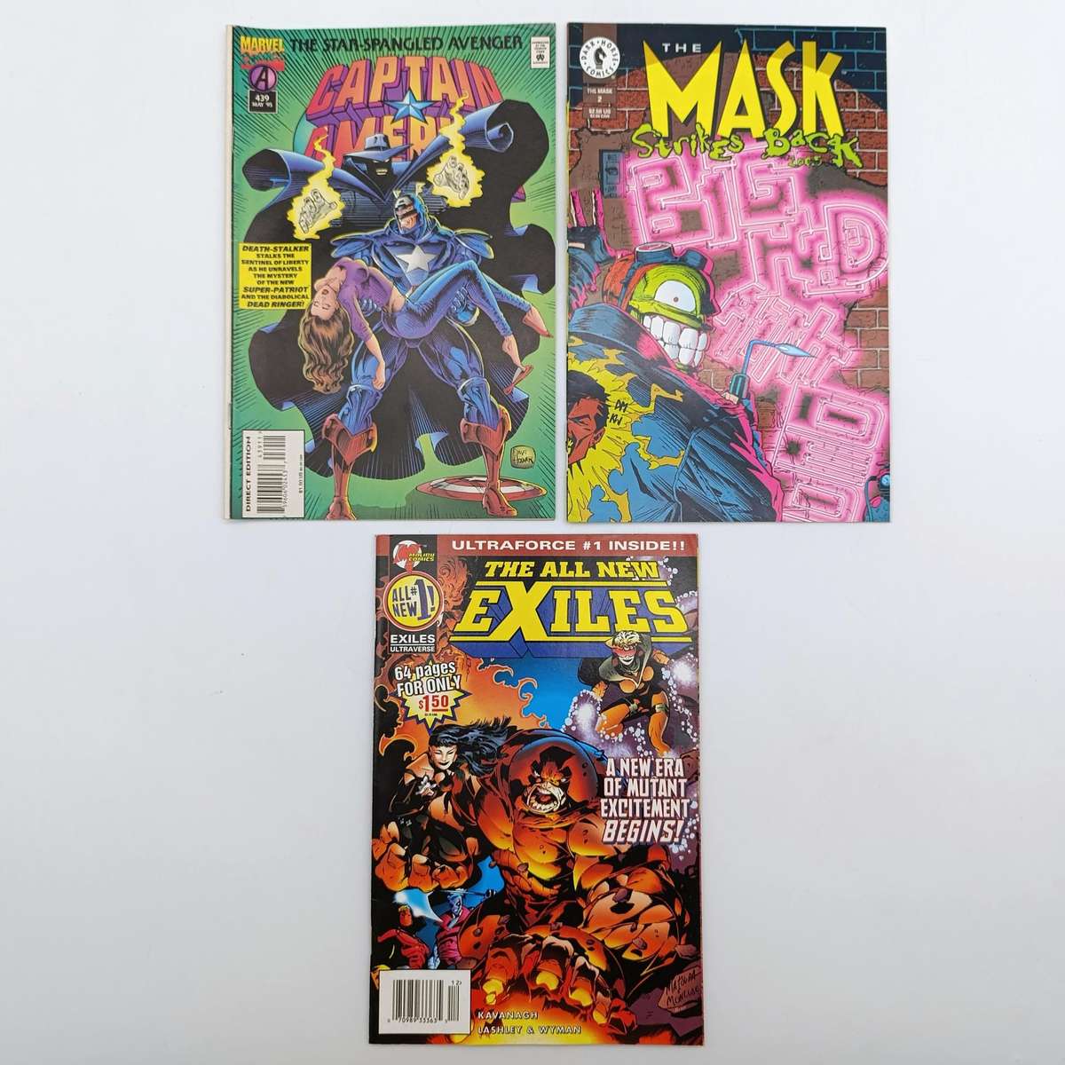 Lot of 3 vintage 1995 issue comics - Captain America, Exiles, The Mask