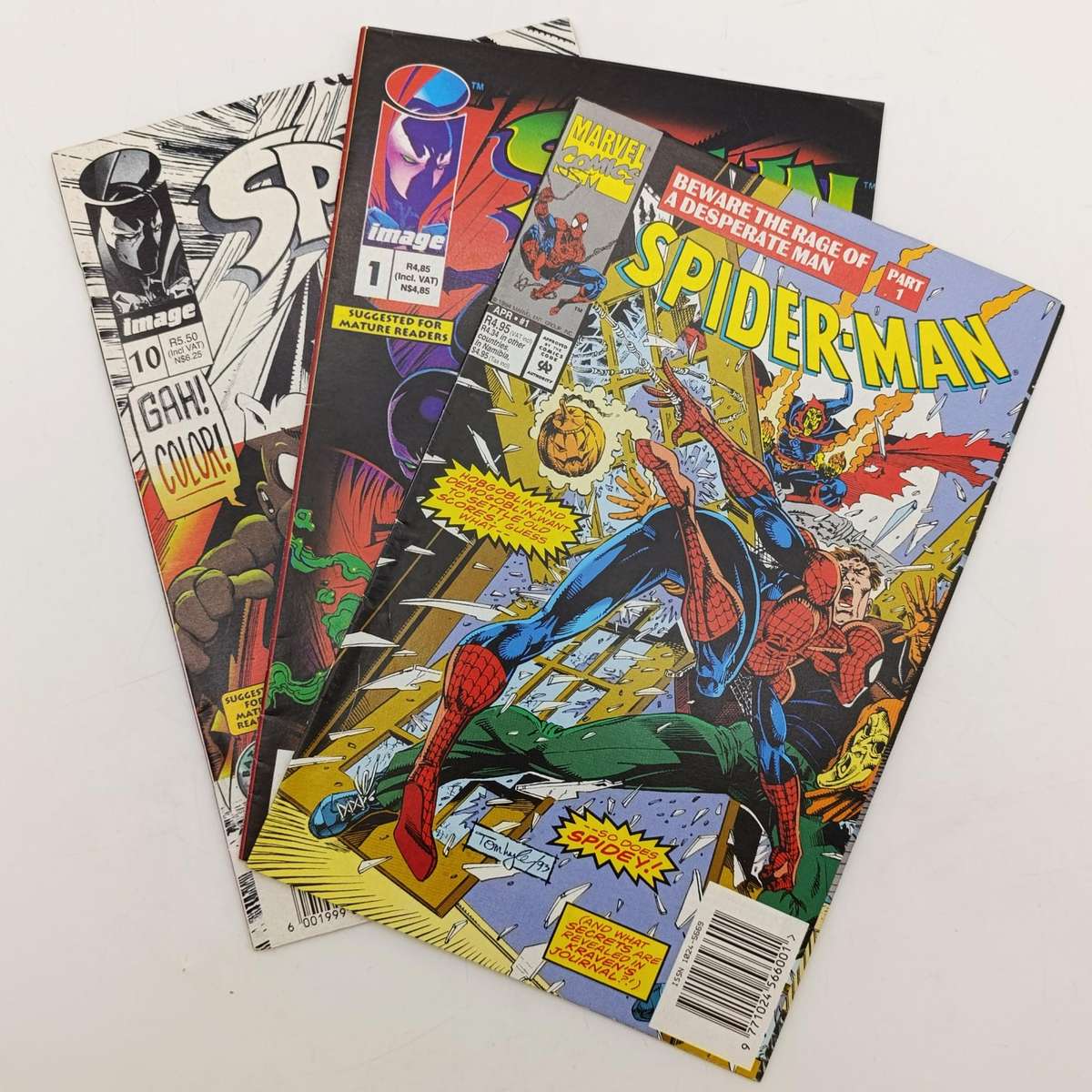 Lot of 3 vintage comics - 1995 South African issue: Spiderman 1 Spawn 1 Spawn 10