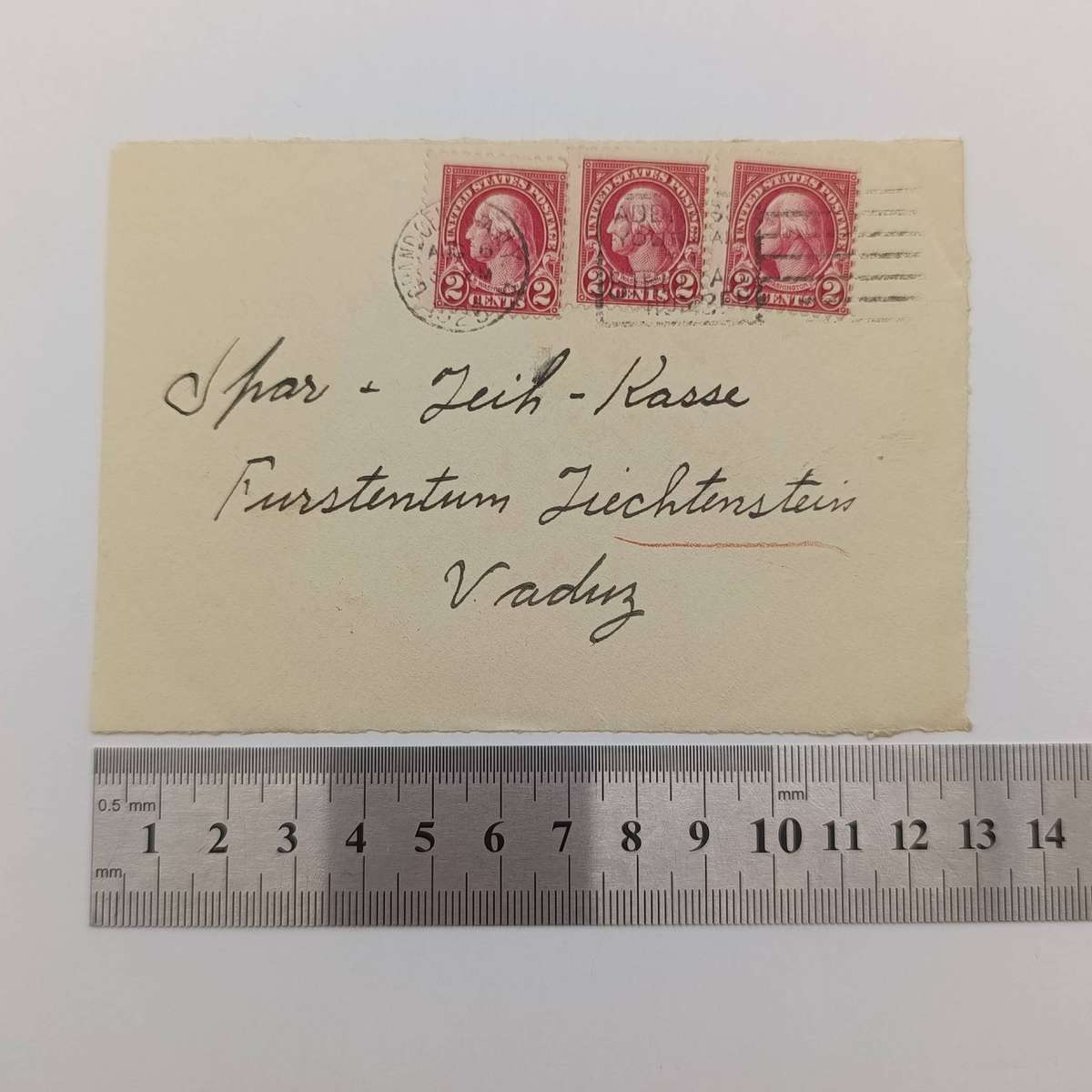1925 USA front with 3 x 2c US stamps - sent to Liechtenstein