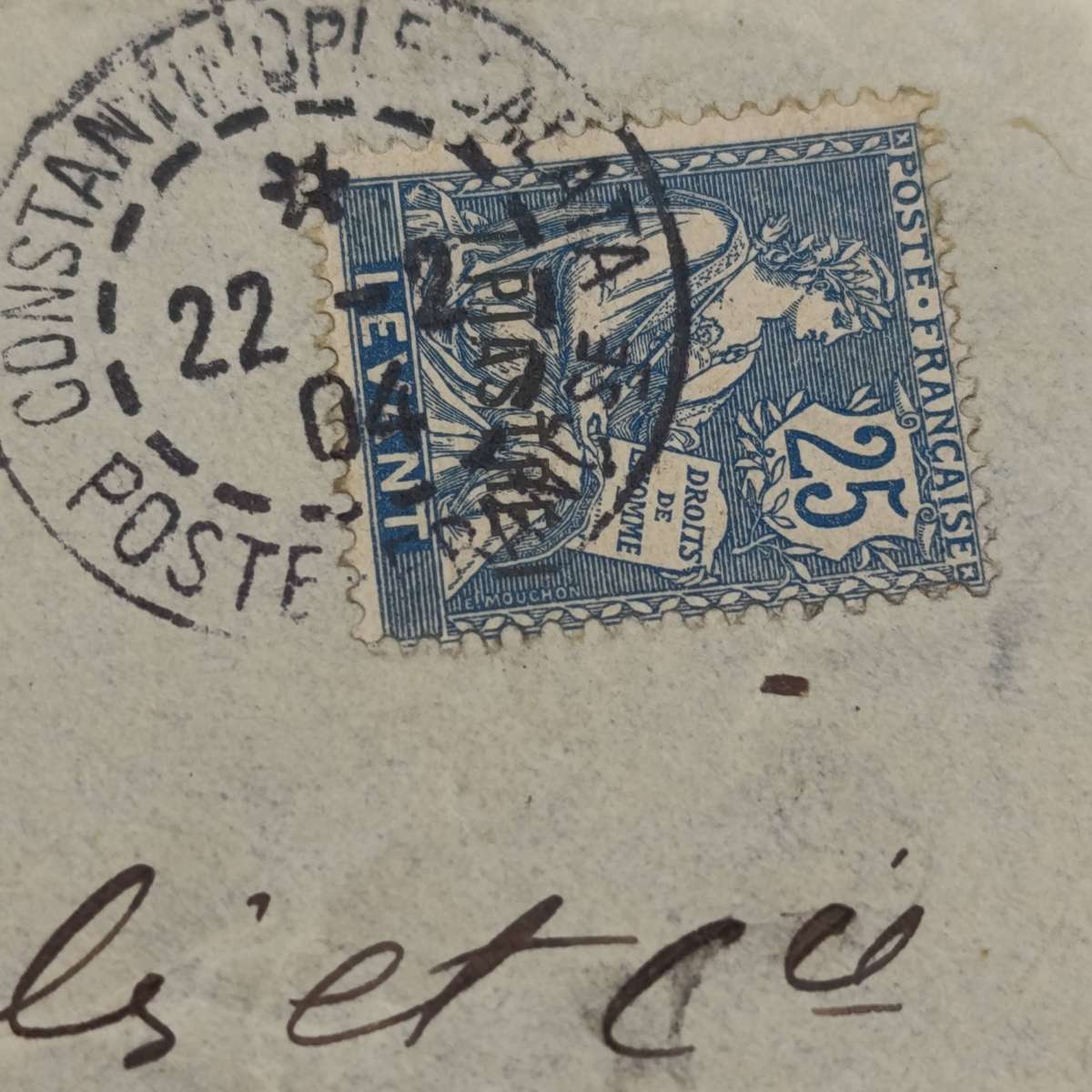 Letter front posted Constantinople, France 22-2-1904 with 25c French stamp