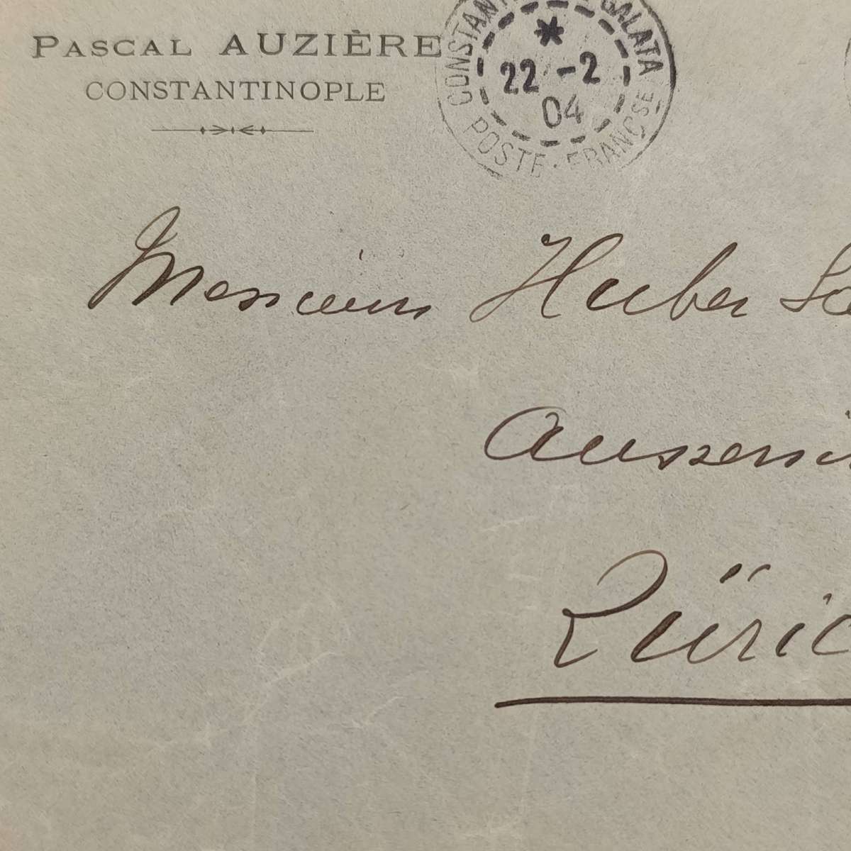 Letter front posted Constantinople, France 22-2-1904 with 25c French stamp