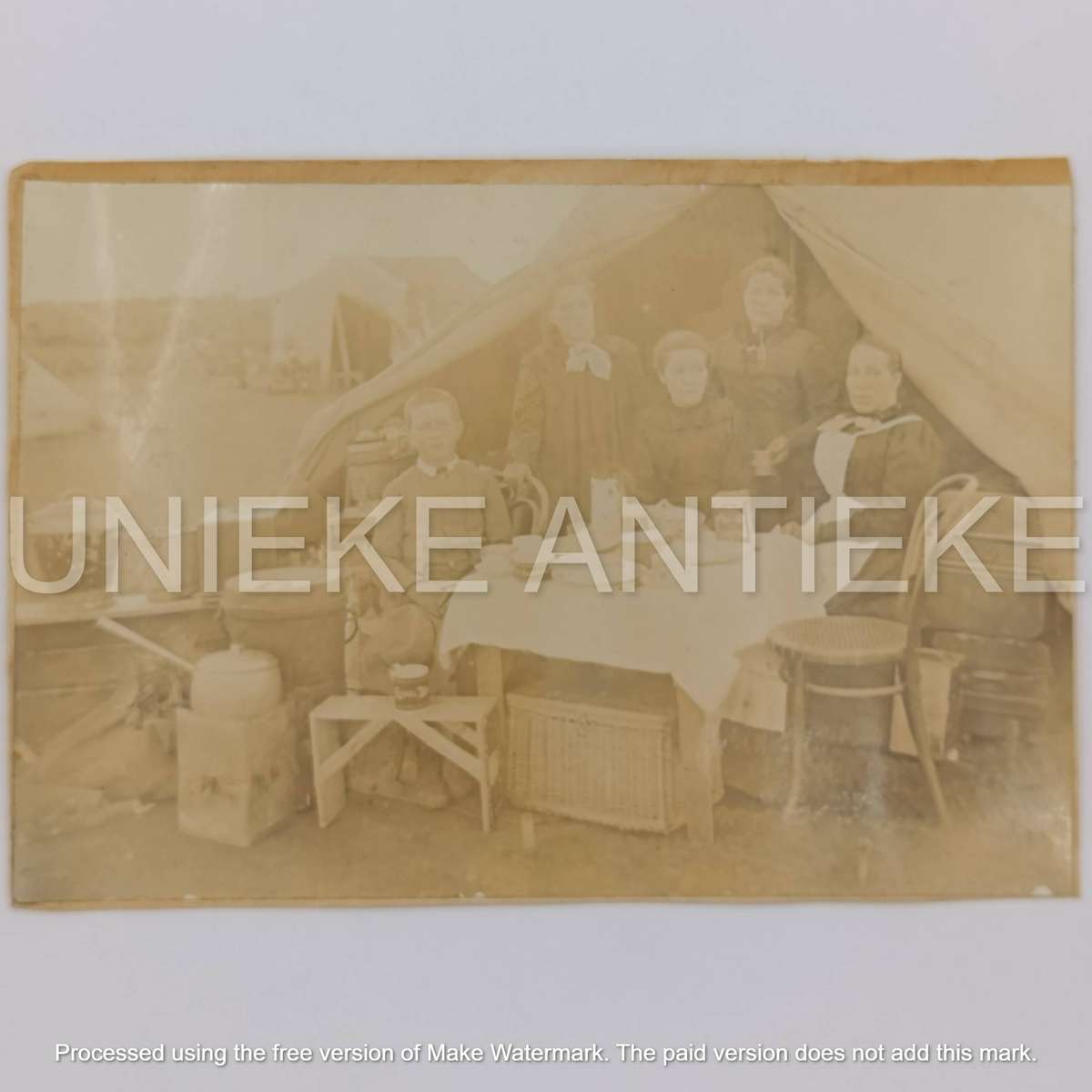 Boer War Photo of the Bosman family at the woman's camp Bloemfontein - at the back postcard posted