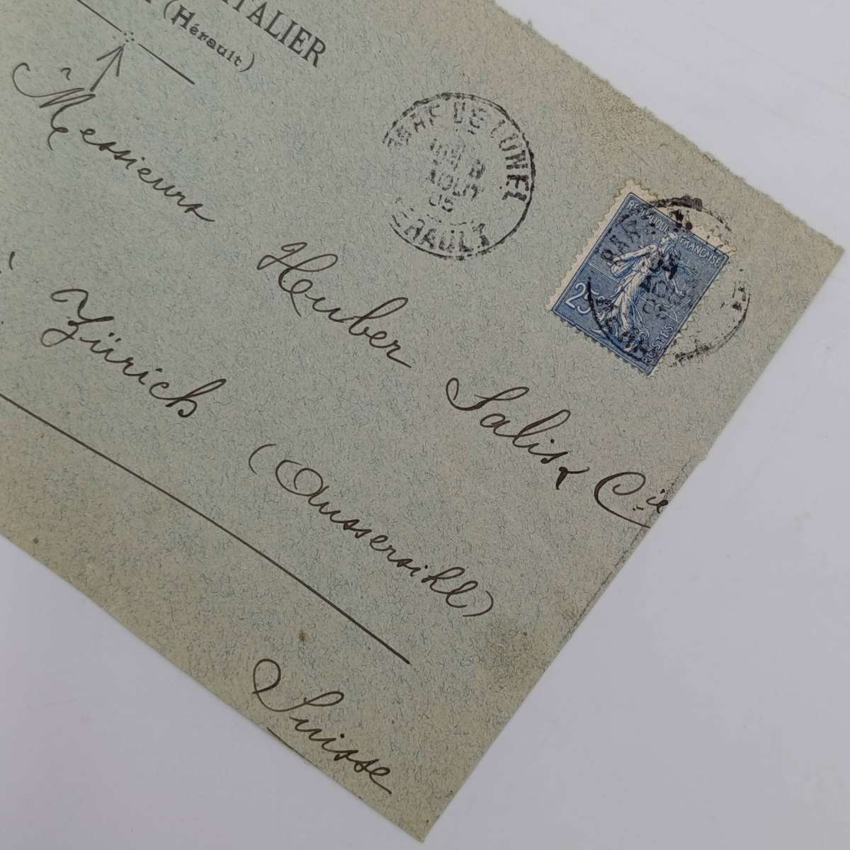 Postal Front France to Zurich, Switzerland with 25c French stamp cancelled 1905