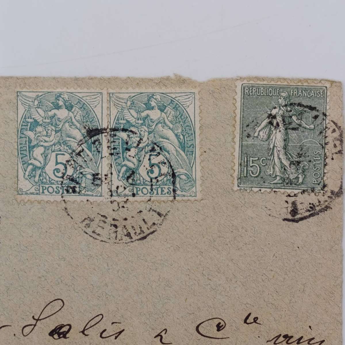 Postal cover front sent from France to Zurich, Switzerland with 3 French stamps cancelled 5 Oct 1904