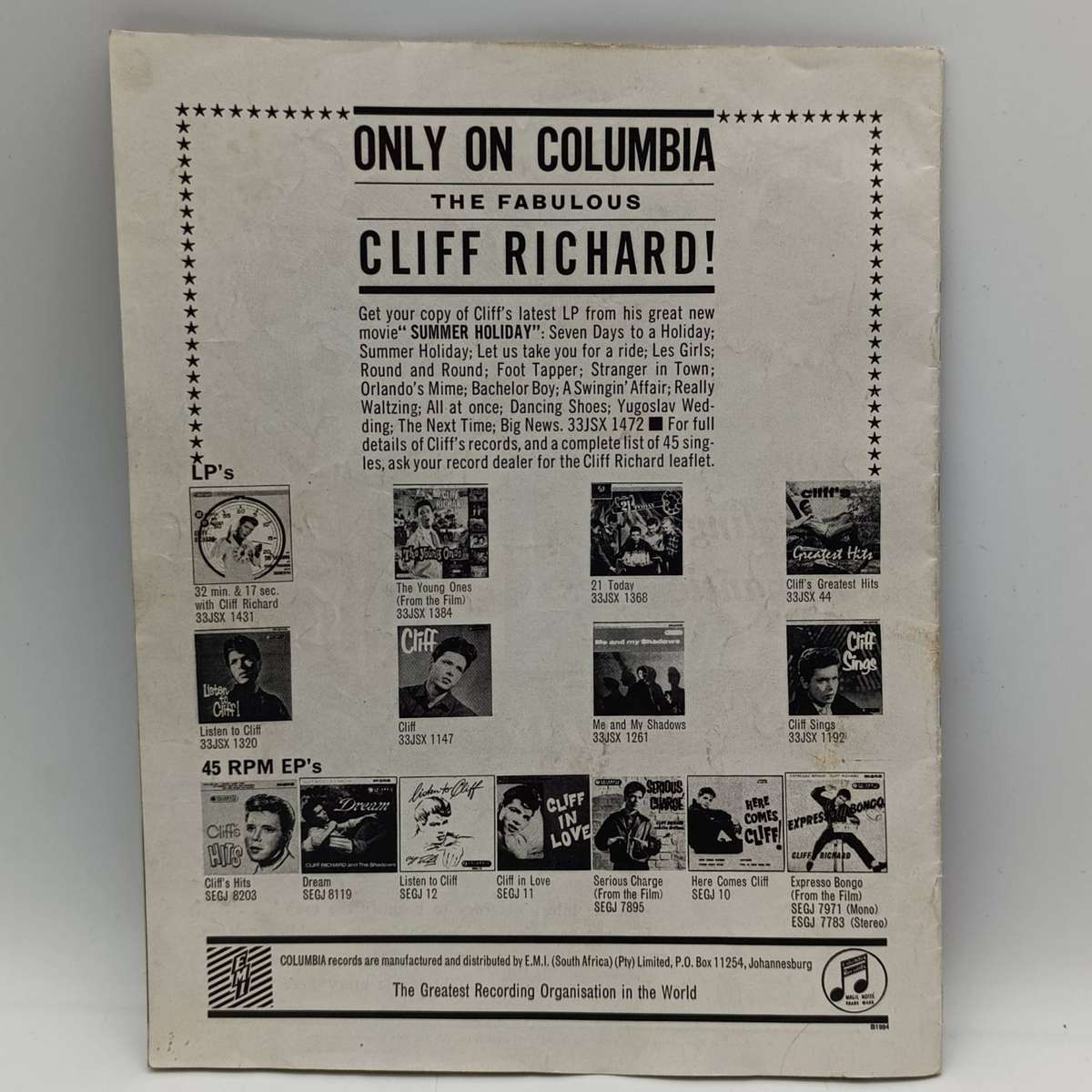 Cliff Richards and The Shadows South African tour 1963