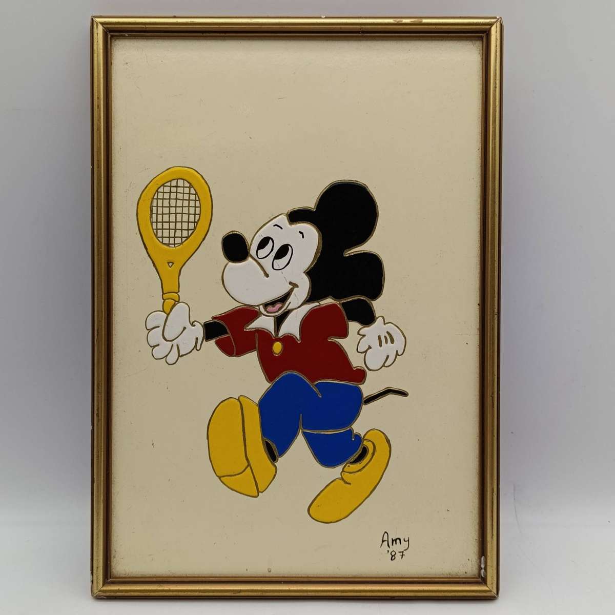 Pair of Mickey Mouse and Minnie Mouse paintings by Amy '87