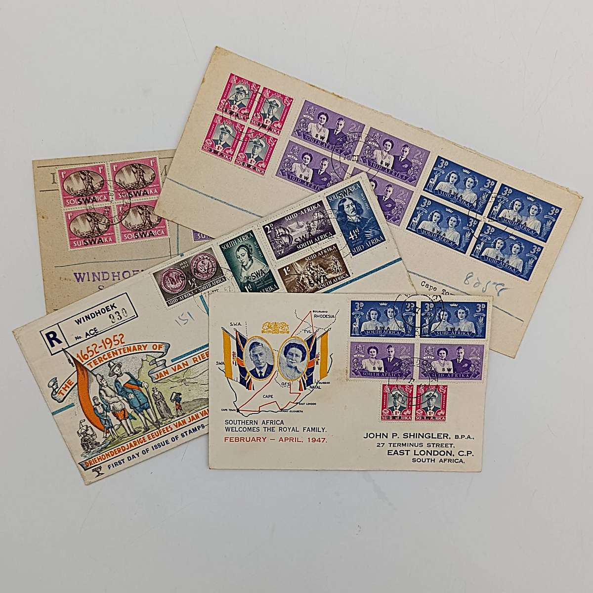 Lot of 4 South West Africa First day covers with overstamped South Africa stamps.