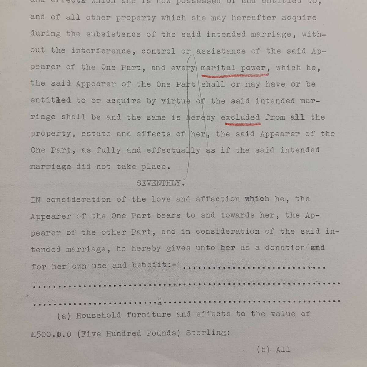 1927 Antenuptial contract between David Wauchope and Edna Kathleen Shaw - Cape Town
