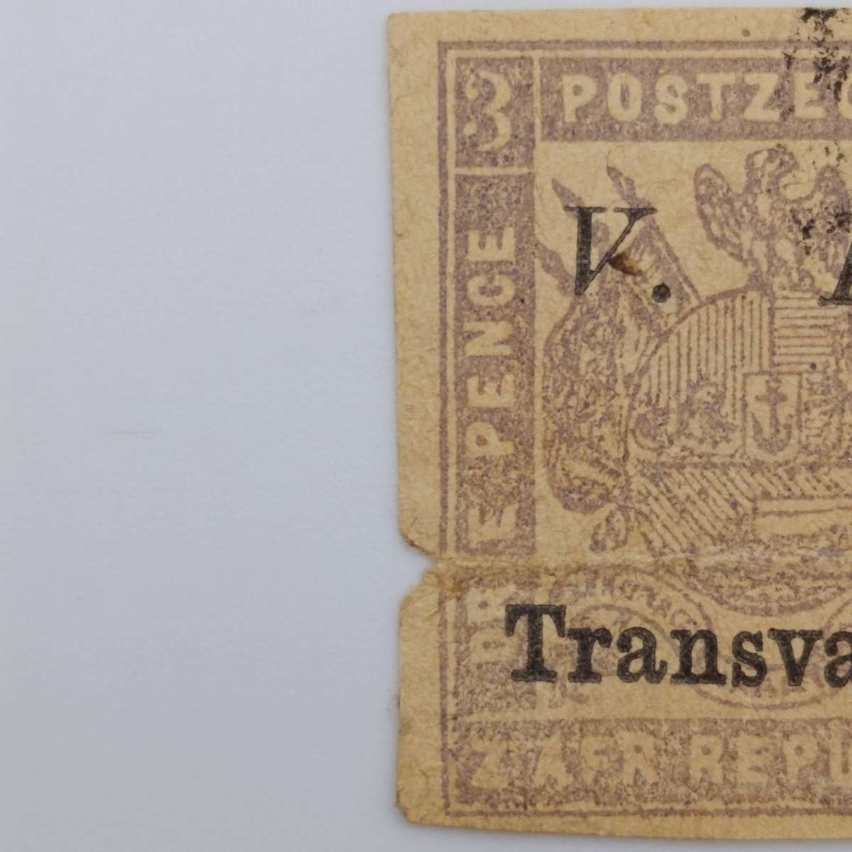 ZAR 1877 Imperforate 3d mauve on Buff - Italic VR over print