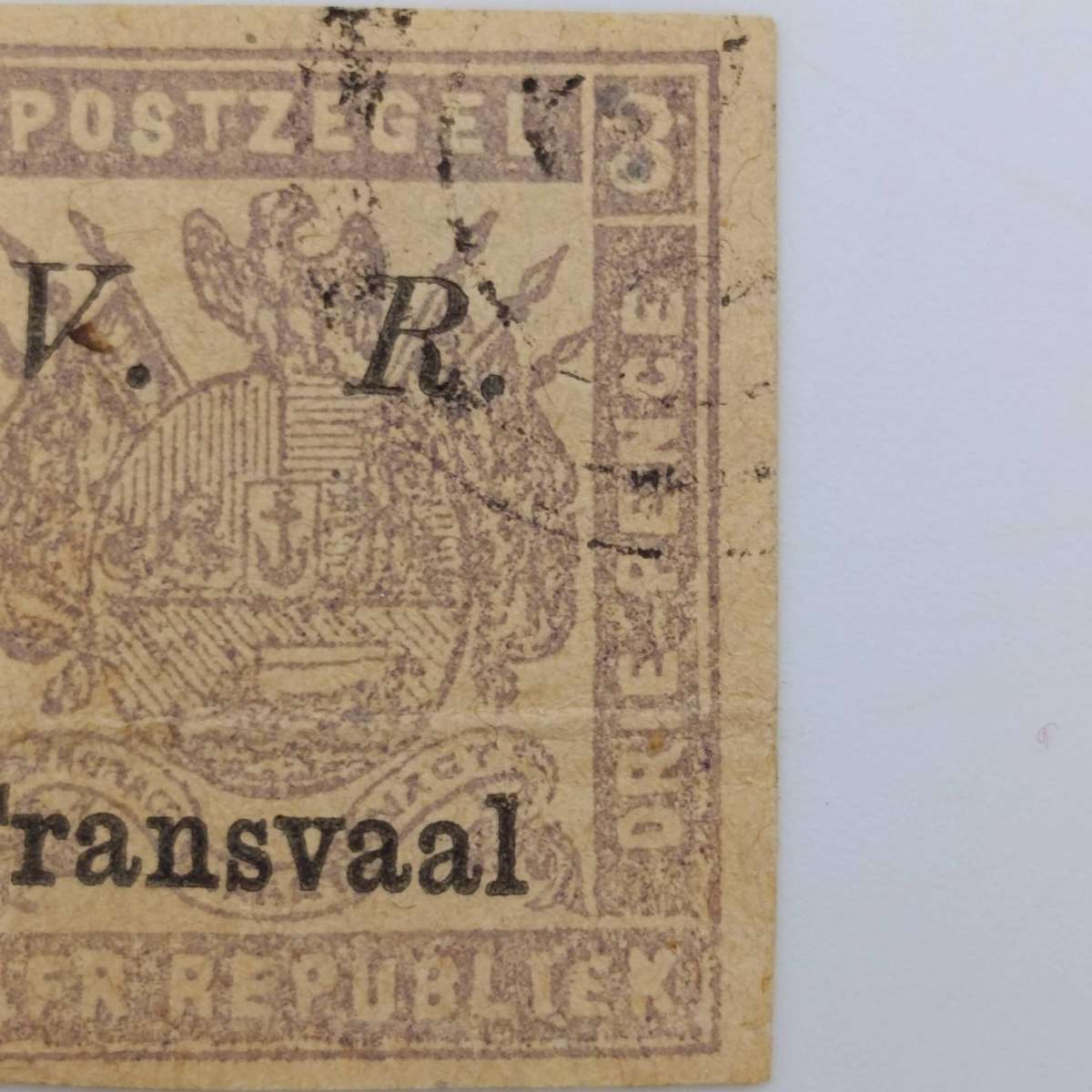 ZAR 1877 Imperforate 3d mauve on Buff - Italic VR over print