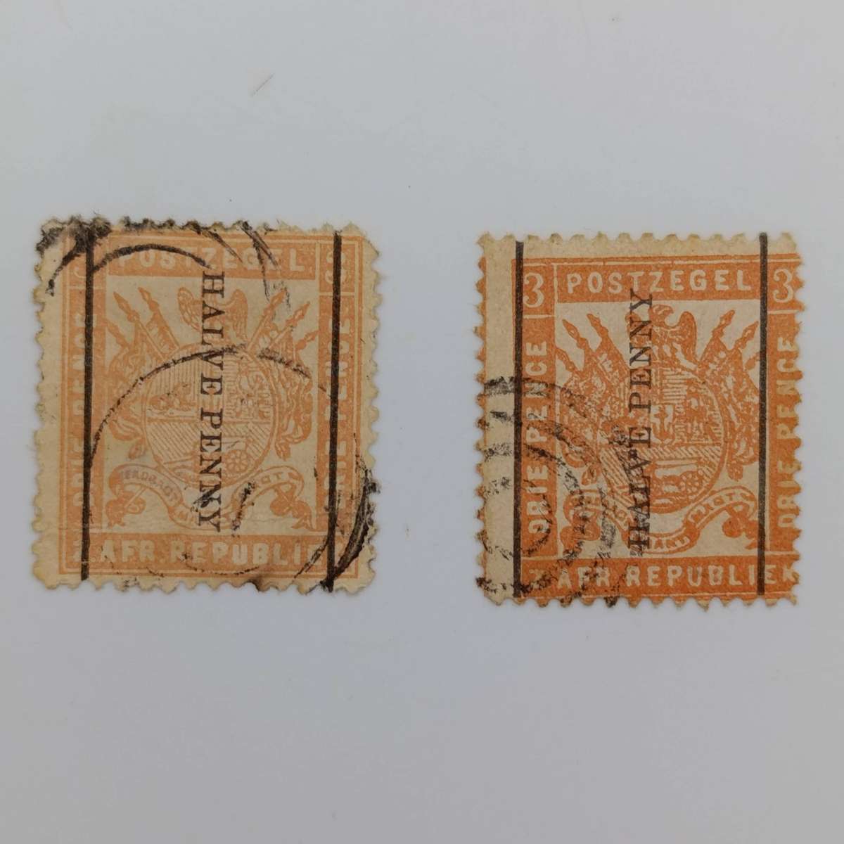 ZAR 1/2d on 3d downwards and upwards versions - used - 1895 and different shades