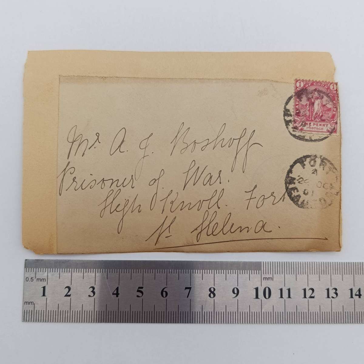 Boer War POW fronts stuck back to back one side posted Sutherland 7 July 1902 to Jan Klonk?