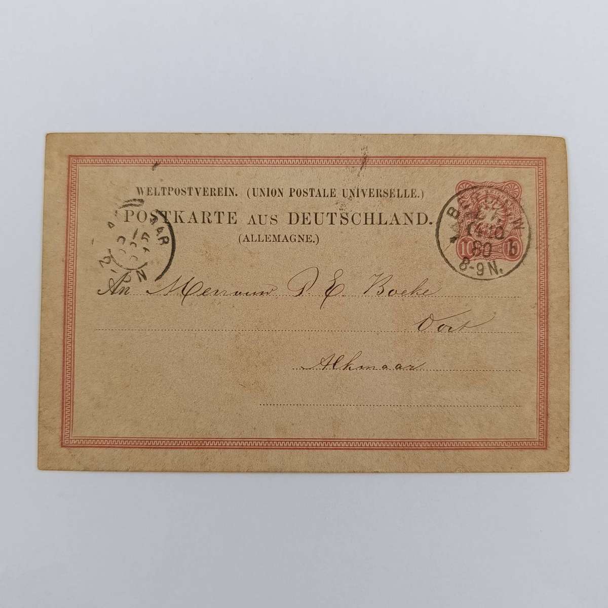 Postcard posted Berlin Germany on 14 Oct 1880 to PE Boeke, Alkmaar, Netherlands