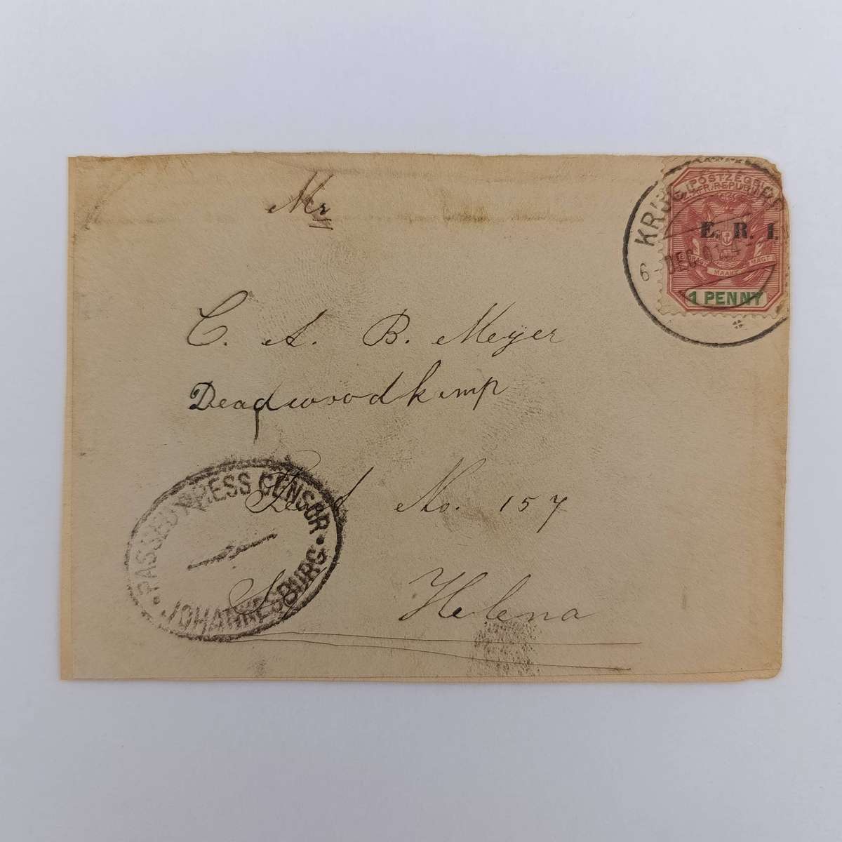 Boer War POW fronts stuck back to back one side posted Krugersdorp, ZAR on 6 Dec 1901