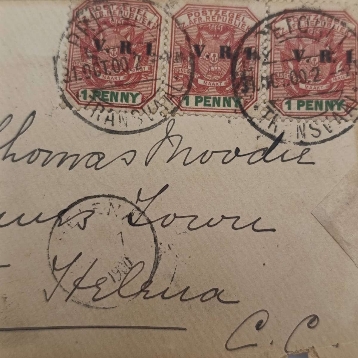 Boer War POW fronts stuck back to back one side from Pretoria 31 Oct 1900 to Thomas Moode