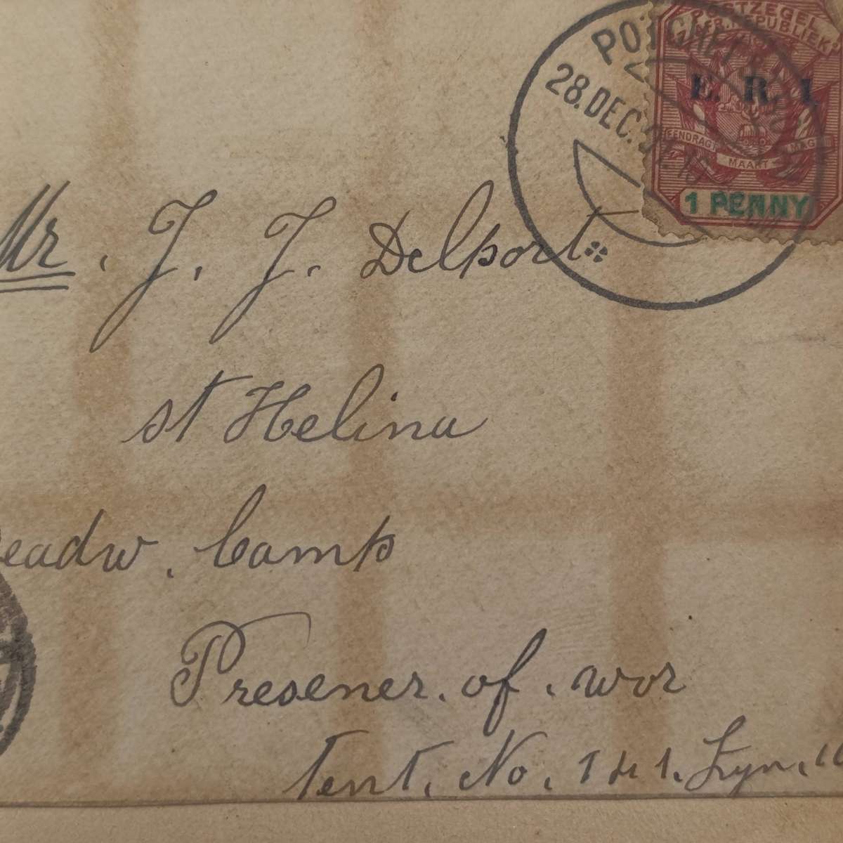 Boer War POW fronts stuck back to back one side from Vereeniging, ZAR to Georg F Lindeque, POW