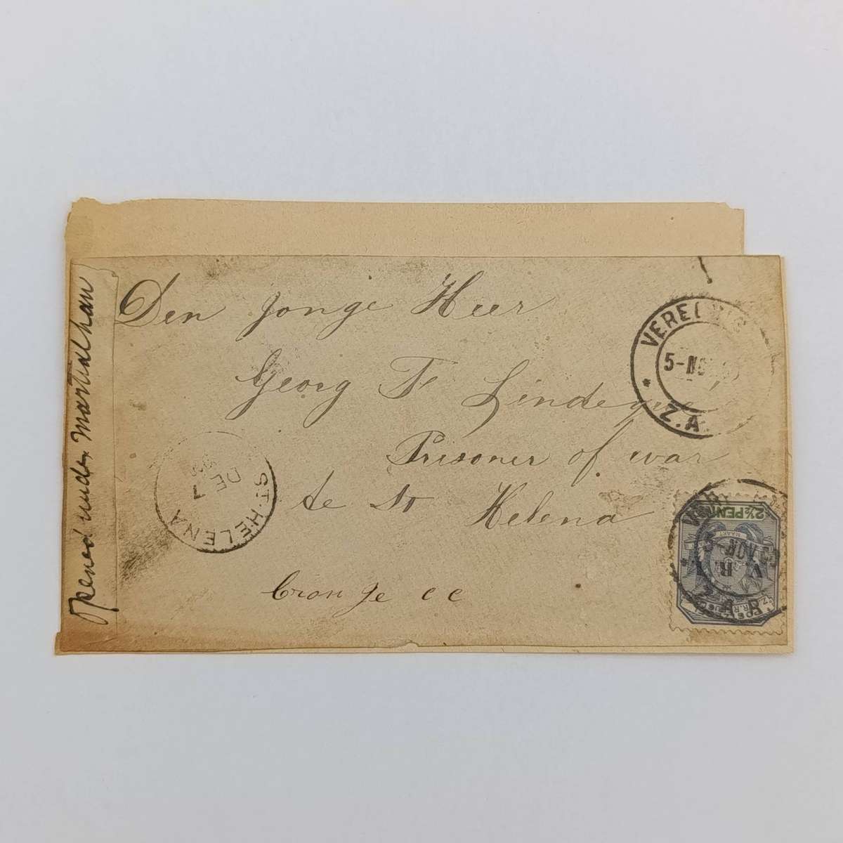 Boer War POW fronts stuck back to back one side from Vereeniging, ZAR to Georg F Lindeque, POW