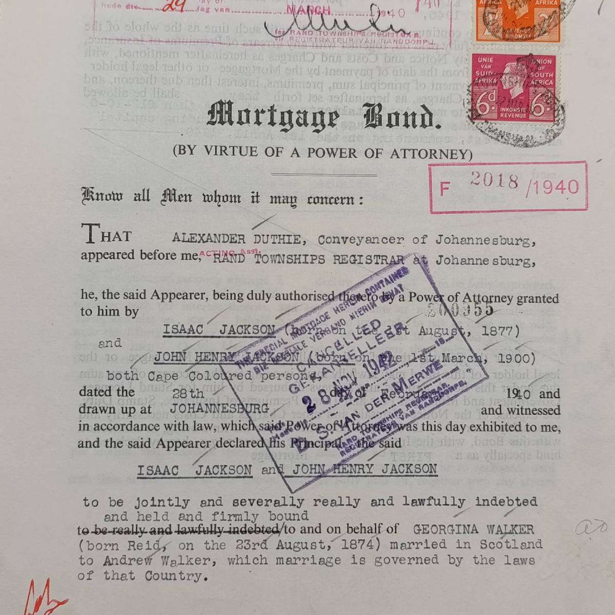 Mortgage Bond Power of Attorny and Affidavits with 8 revenue stamps - Bond dated 1940