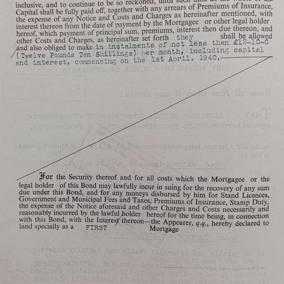 Mortgage Bond Power of Attorny and Affidavits with 8 revenue stamps - Bond dated 1940