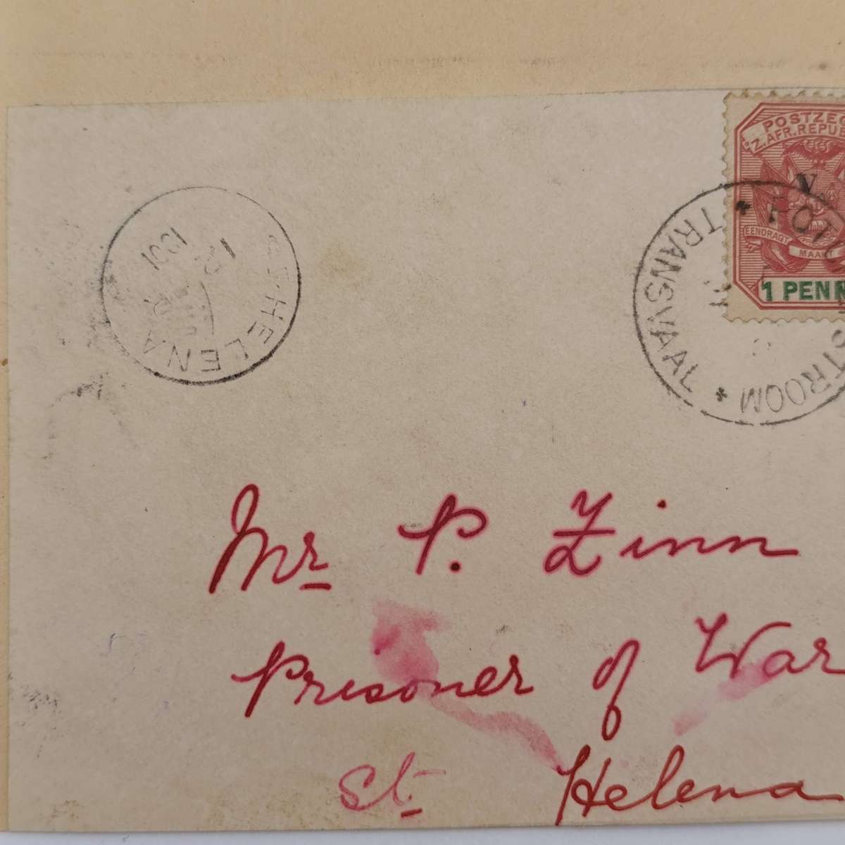 Boer War POW fronts stuck back to back one side from Potchefstroom, ZAR 1901 with St Helena received