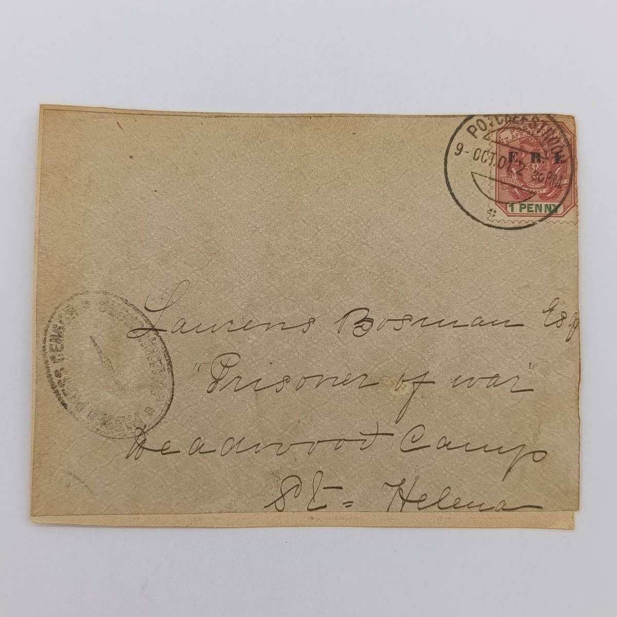 Boer War fronts stuck back to back - one side posted Potchefstroom 9 Oct 1901 to Laurens Bosman