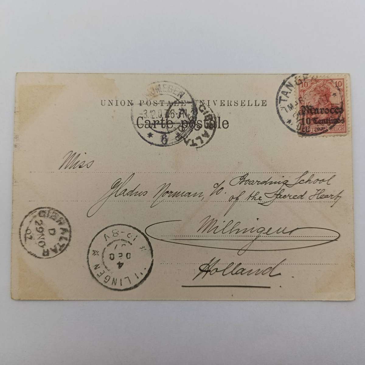 Postcard from Tangiers Morocco to Millingen, Holland via Gibraltar 1907 Nov 11th Beautifull picture