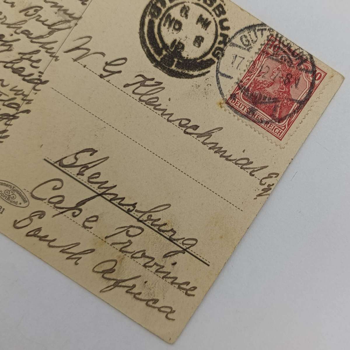 1912 Postcard Gutersloh Germany to Steynsburg, Cape Province