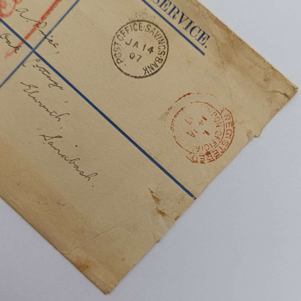 Official Registered envelope on his Majesty's service with Post Office Savings Bank cancellation, 1