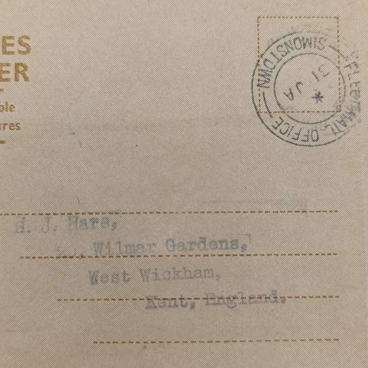 British Forces Letter used from Simonstown, Fleetmail office (Naval) to West Wickham, England