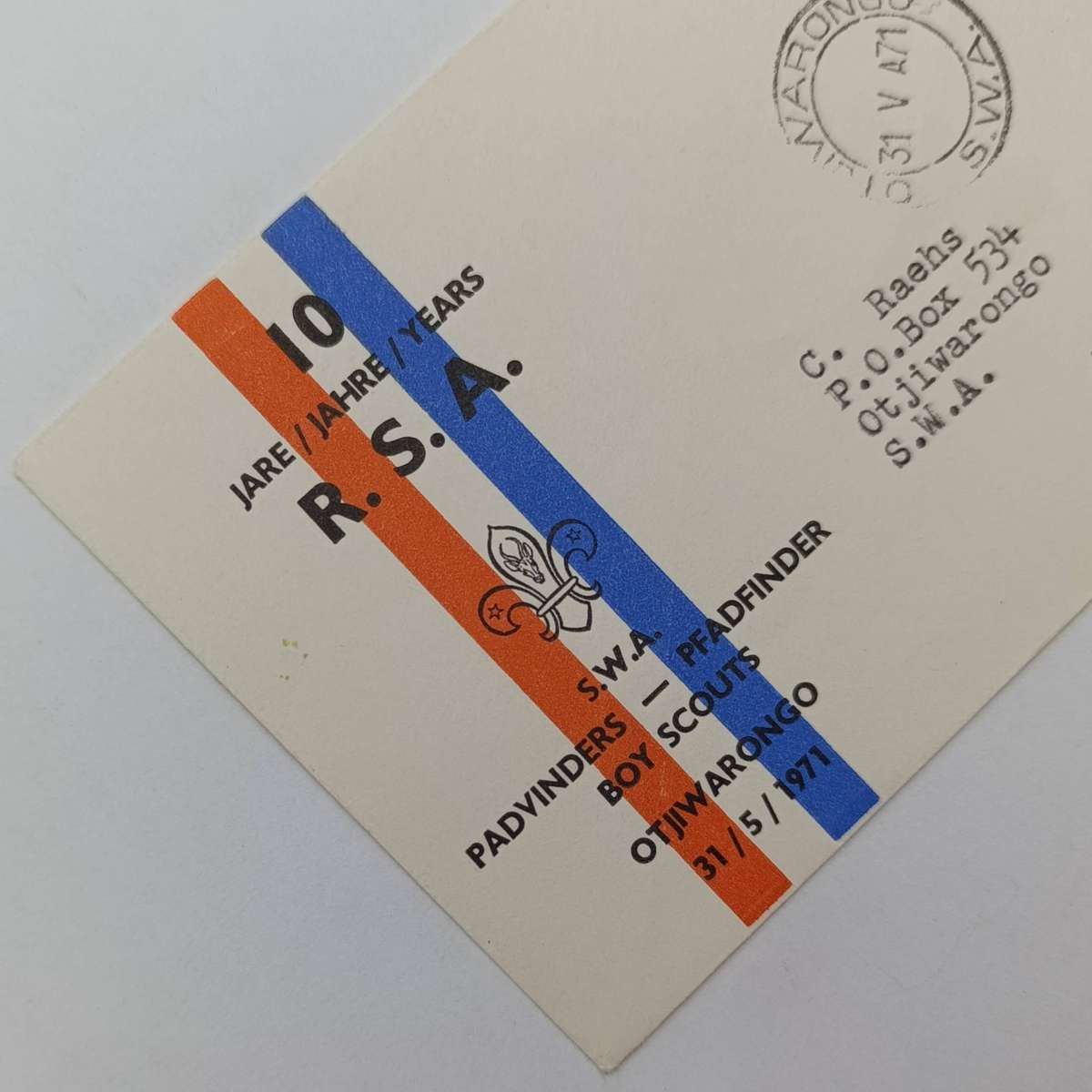 SWA Otjiwarongo First Day Cover - Boy scouts SWA 1971 plus 10 year RSA republic envelope