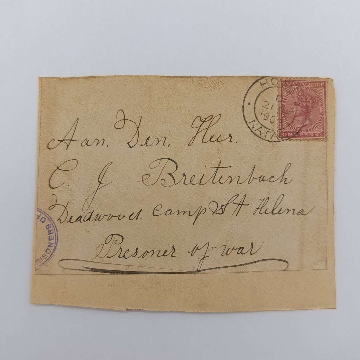 Boer War POW fronts stuck back to back one side posted Sheldon 16 Oct 1901 to Gert Wessels POW Fort