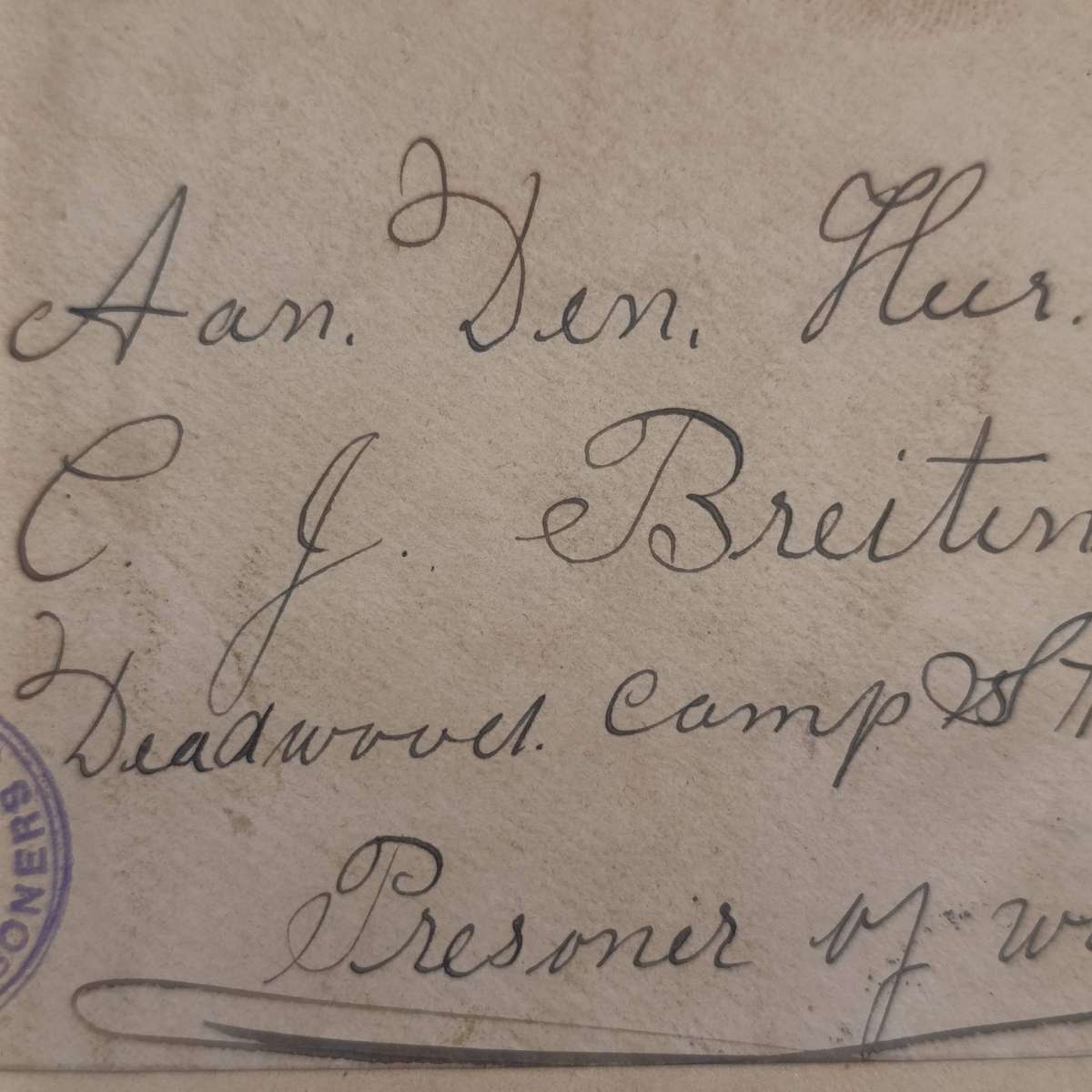 Boer War POW fronts stuck back to back one side posted Sheldon 16 Oct 1901 to Gert Wessels POW Fort