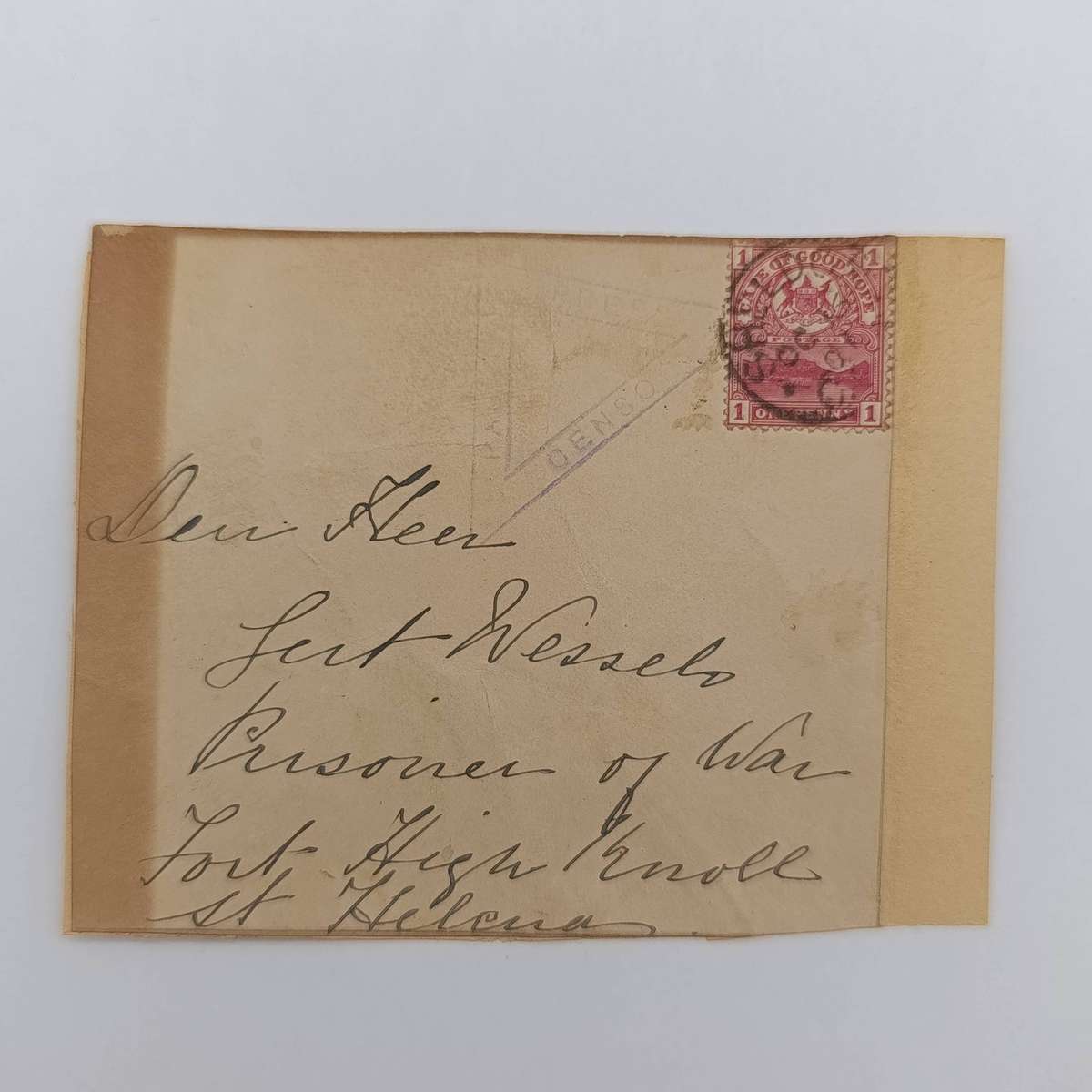 Boer War POW fronts stuck back to back one side posted Sheldon 16 Oct 1901 to Gert Wessels POW Fort