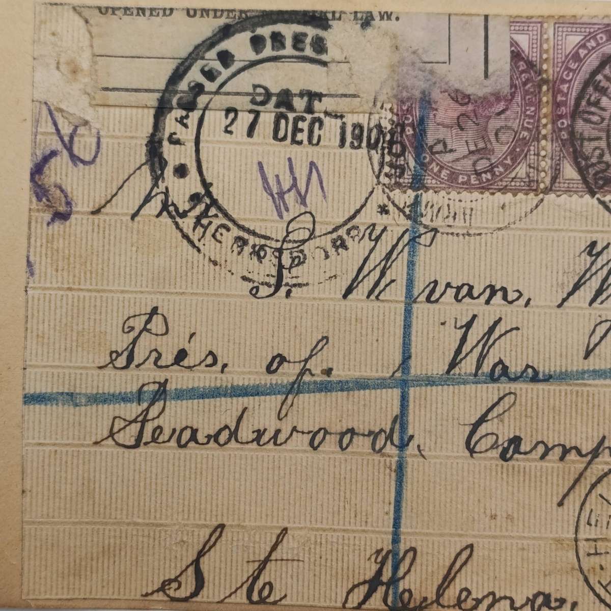 Boer War P.O.W fronts stuck back to back one side from Aliwal North 12 June 1900 to Daniel PJ Roux