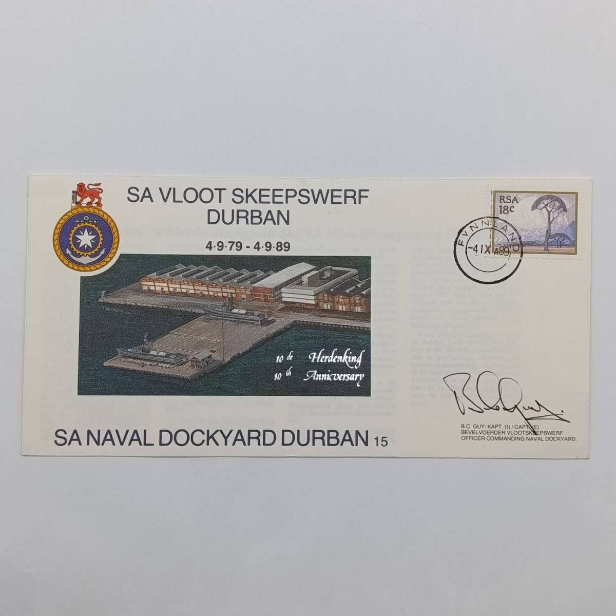 SA Navy Durban Naval Dockyard Cover - 1989 Signed by Capt. BC Guy (Militaria/Navy)