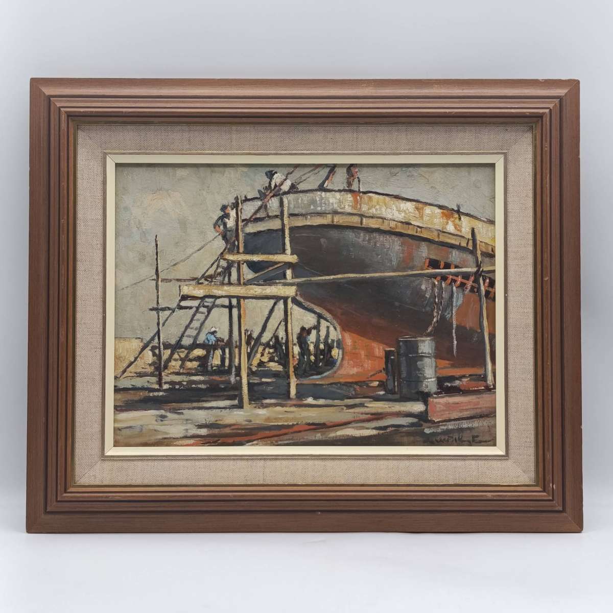 George William Pilkington Painting of ship restoration in dry dock