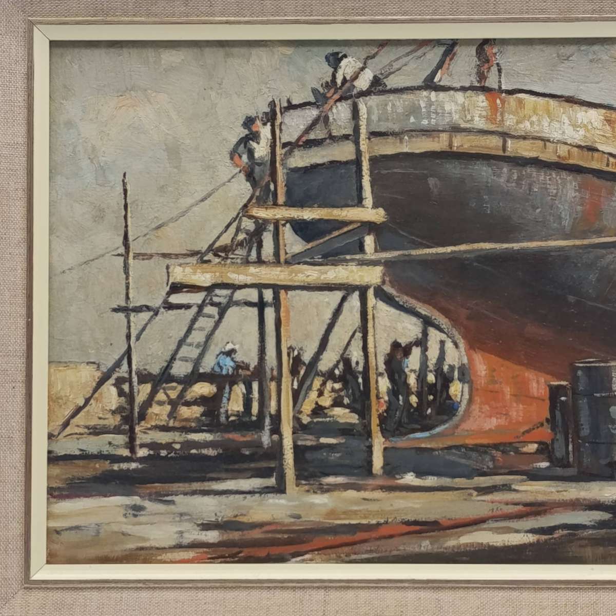George William Pilkington Painting of ship restoration in dry dock
