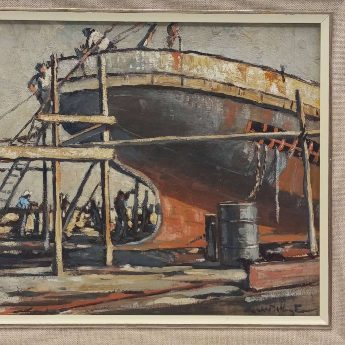 George William Pilkington Painting of ship restoration in dry dock