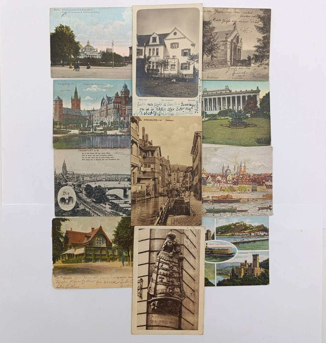 Lot of 11 German Postcards used 1910 to 1920 - Five sent to South Africa