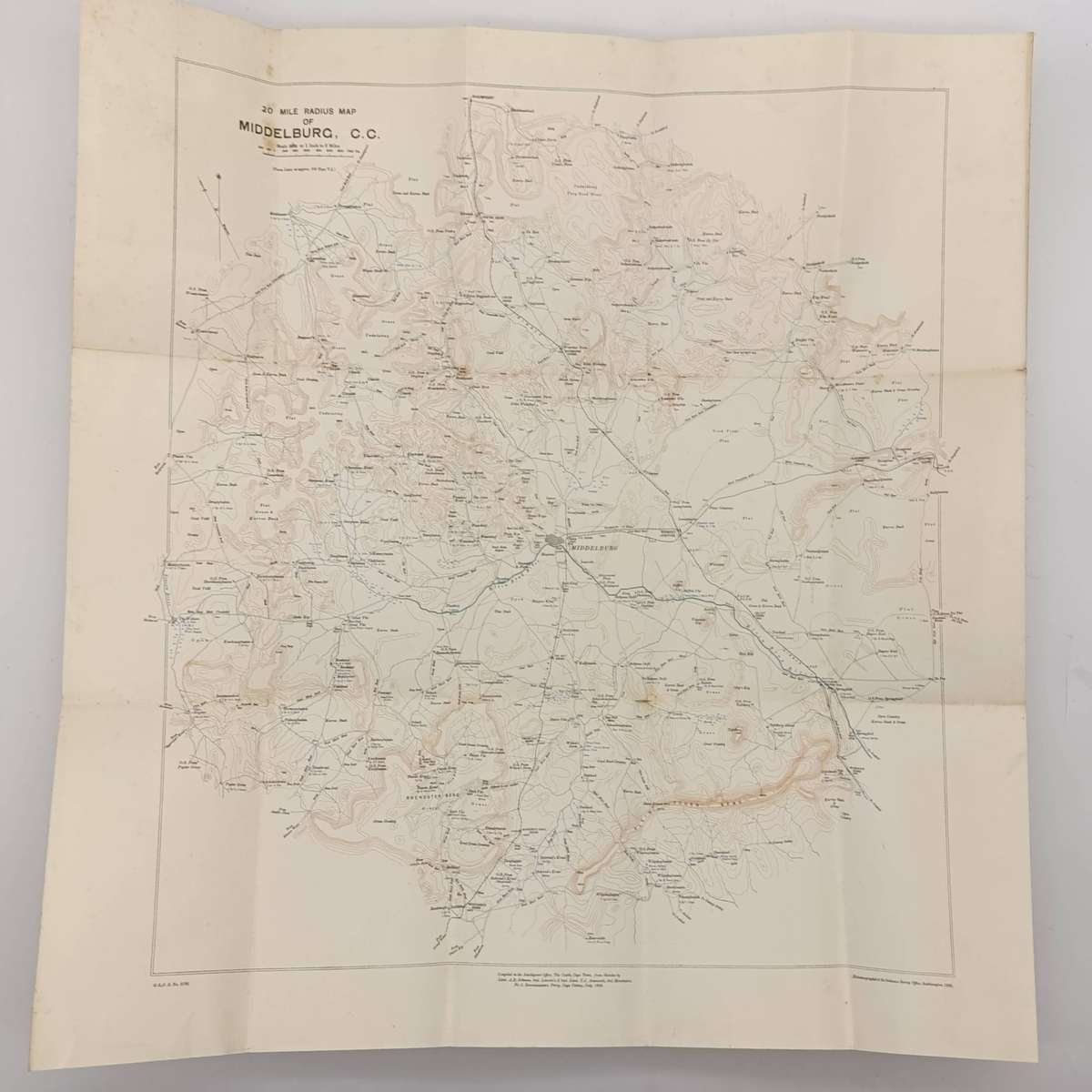 Antique 1906 Map of Middelburg Cape Colony - 20 Mile radius map