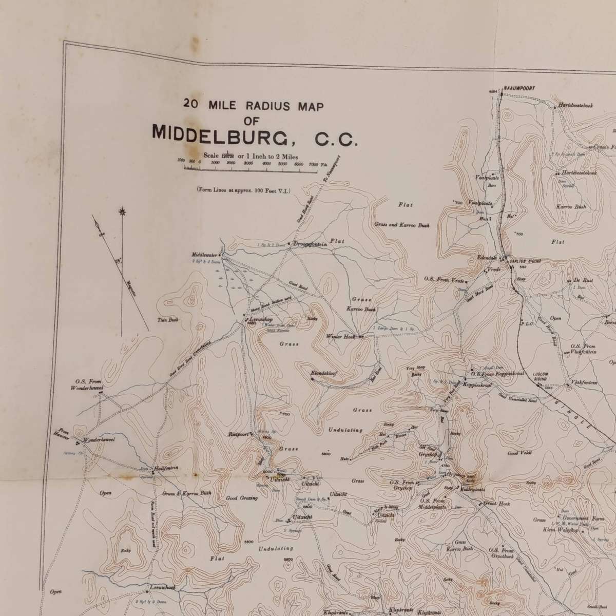 Antique 1906 Map of Middelburg Cape Colony - 20 Mile radius map
