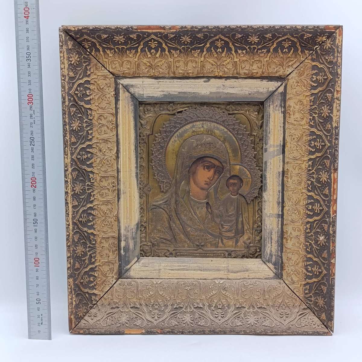 Antique Russian Orthodox Icon of Mary and Baby Jesus