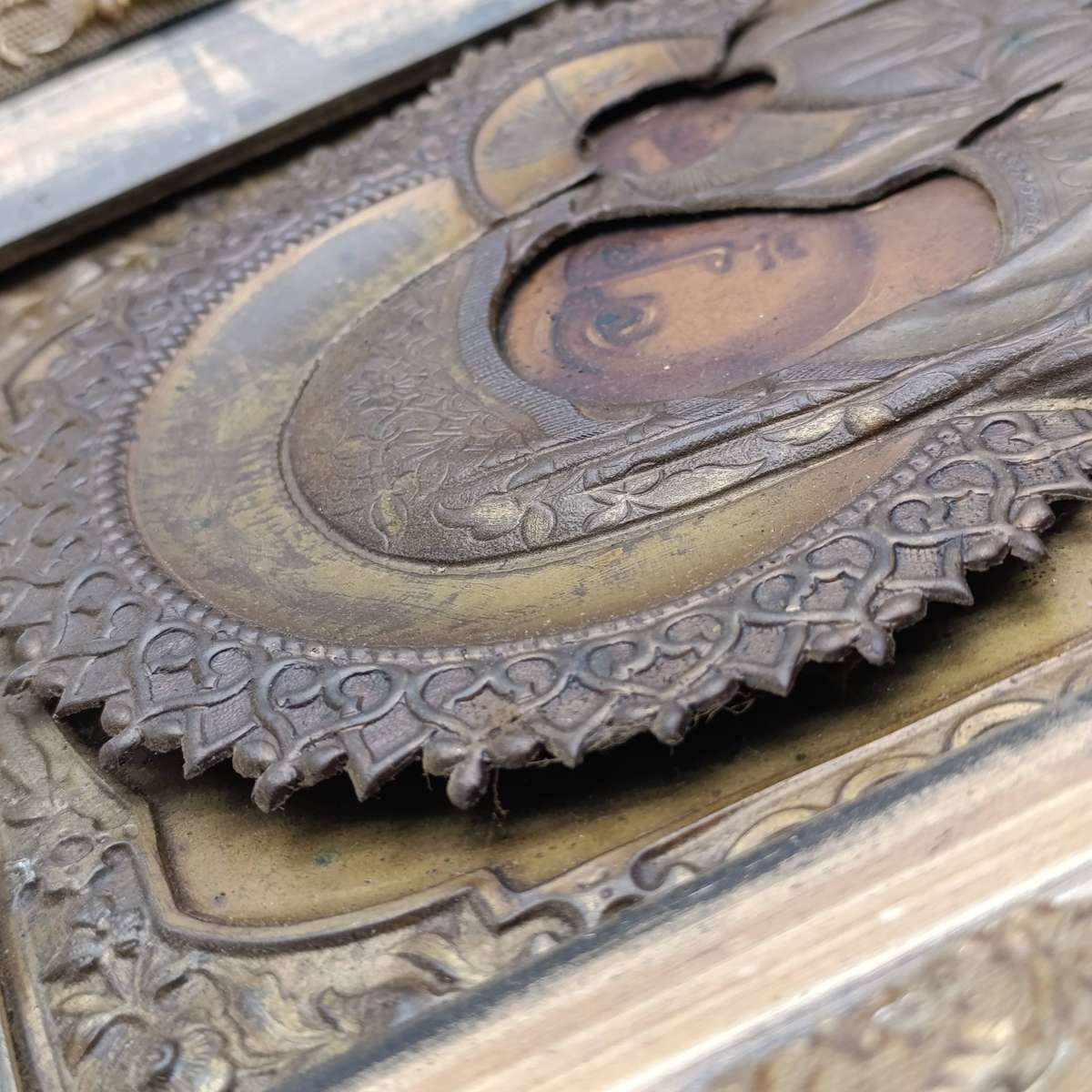 Antique Russian Orthodox Icon of Mary and Baby Jesus