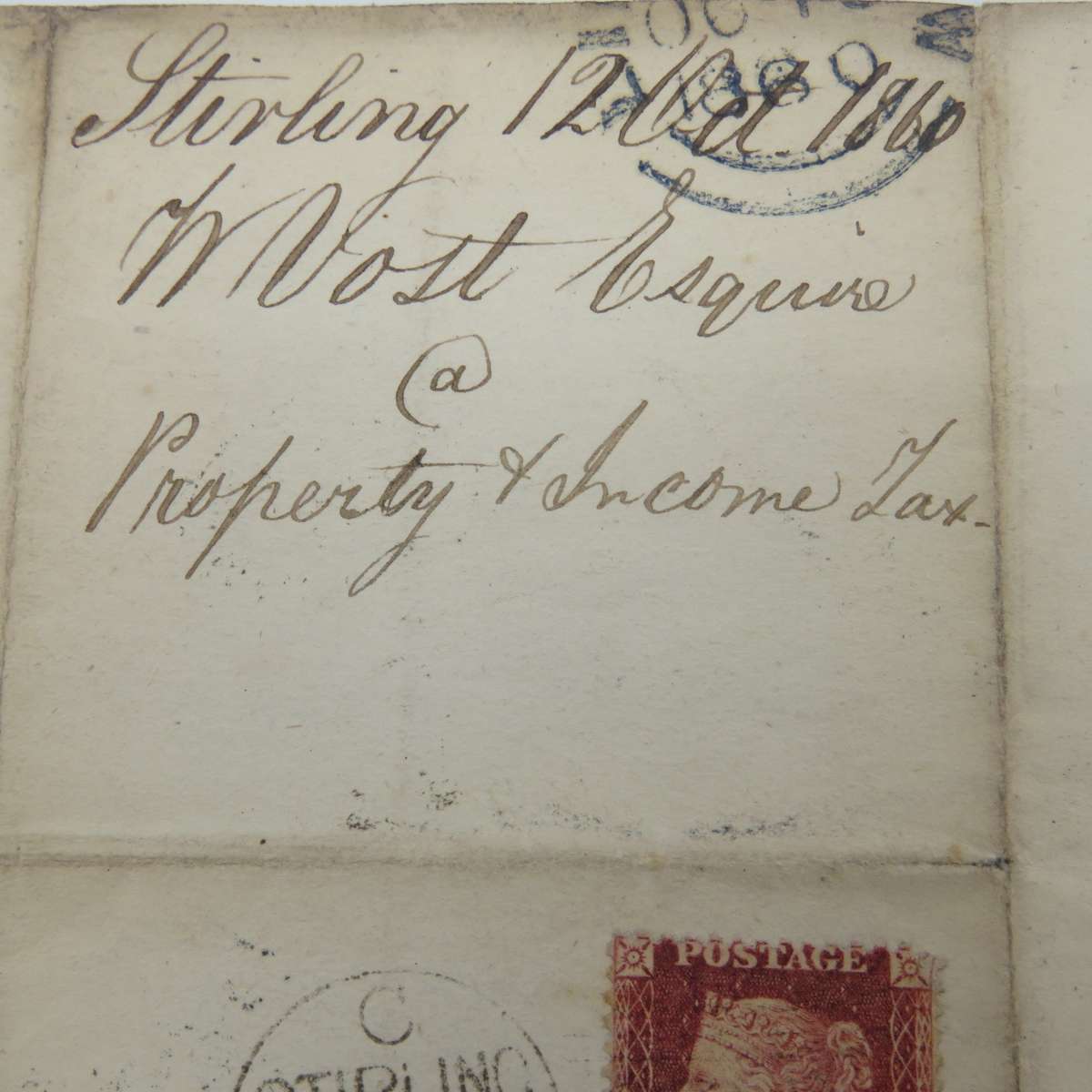 1860 Property Tax appeal notice posted STIRLING to LINLITHGROW, SCOTLAND with penny red stamp