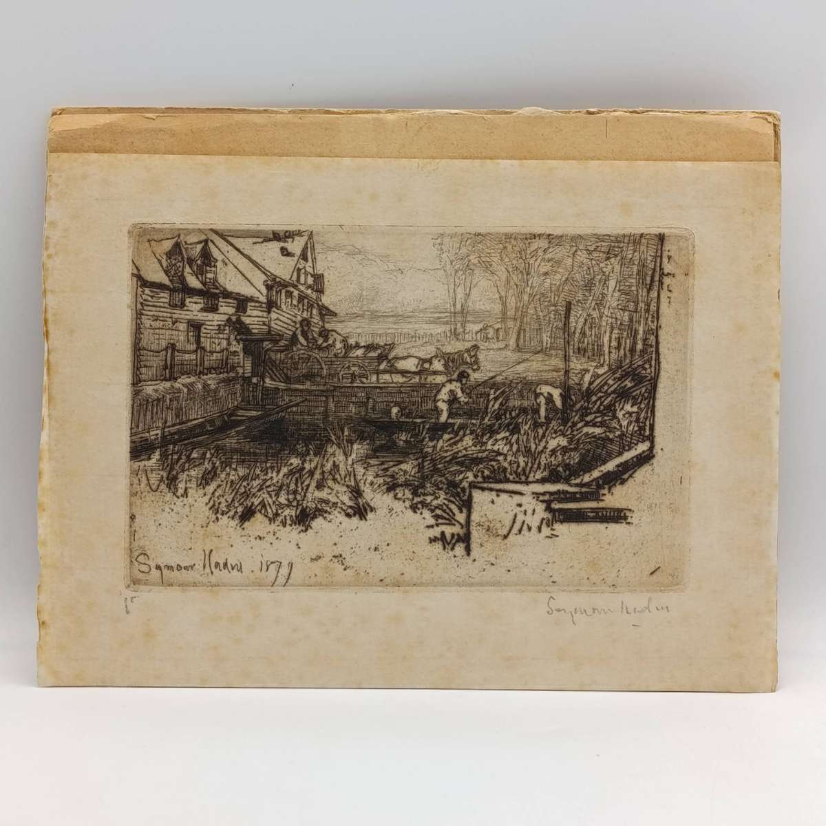 Antique Etching artwork by Seymar Haden - signed in 1877 in pencil