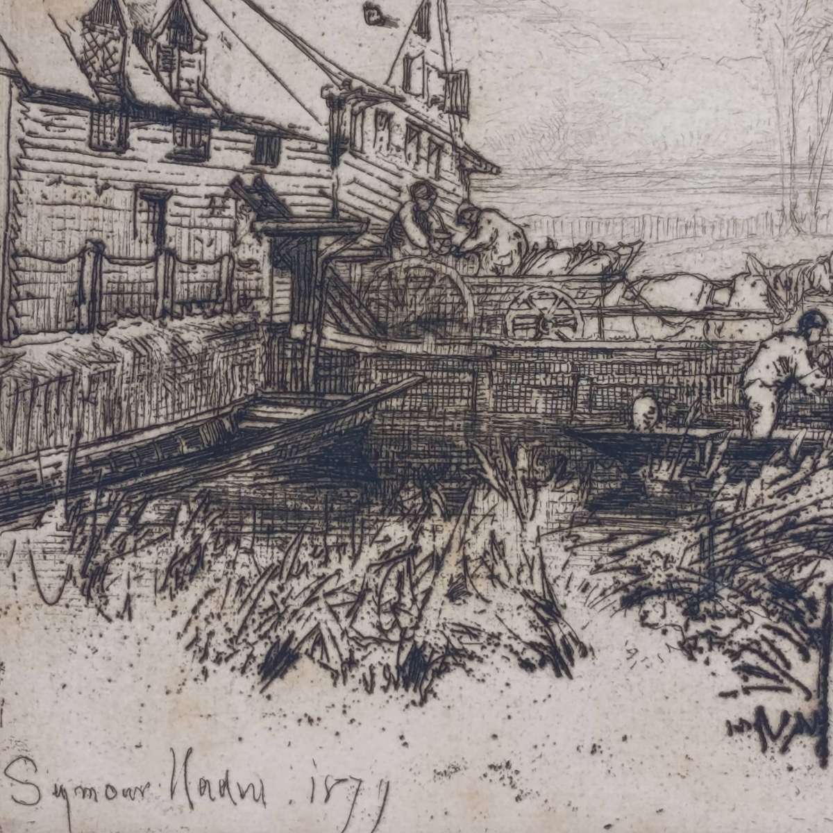 Antique Etching artwork by Seymar Haden - signed in 1877 in pencil