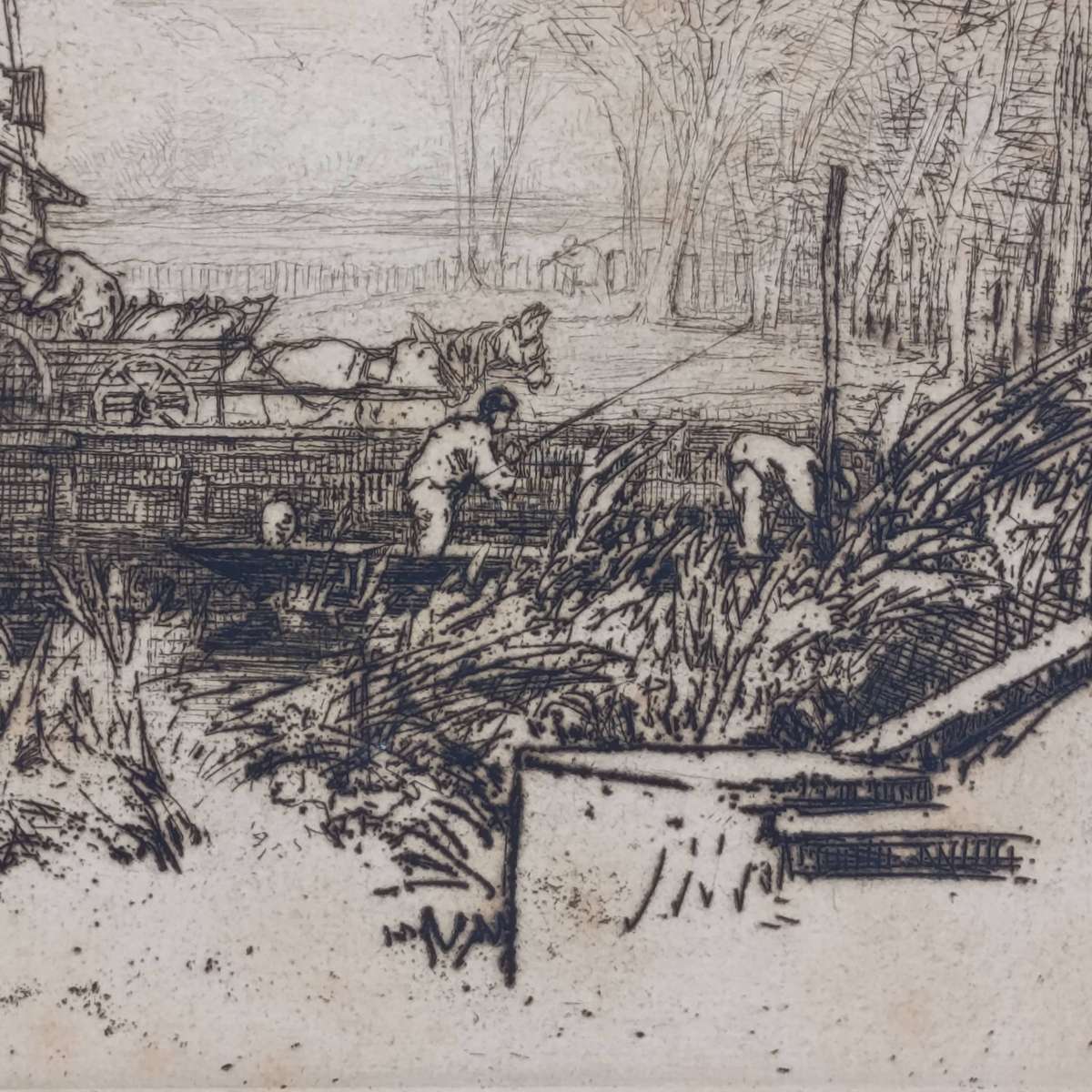 Antique Etching artwork by Seymar Haden - signed in 1877 in pencil