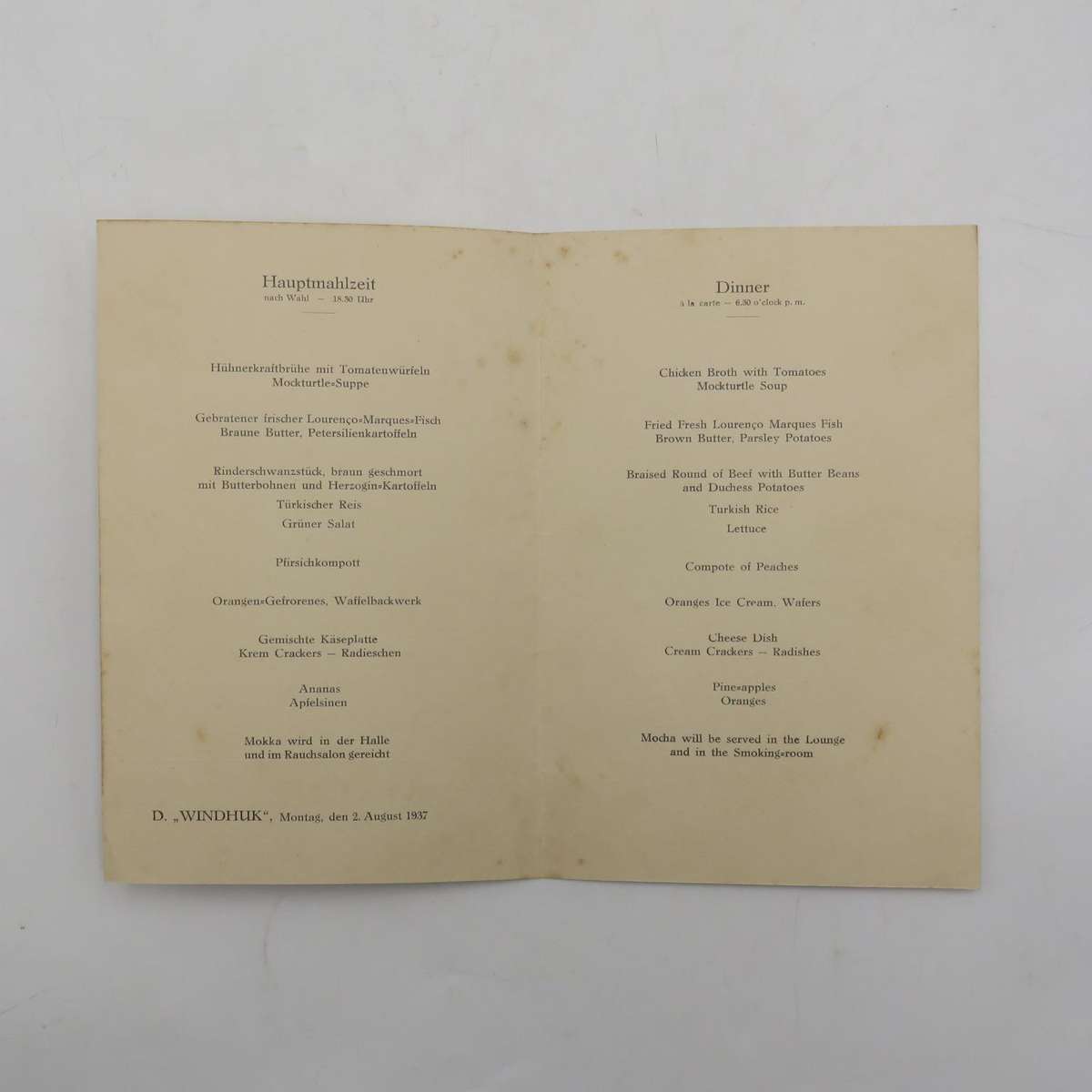 Vintage Deutsche Afrika-Linien document pouch with two menus and two notebooks with pencils for ship