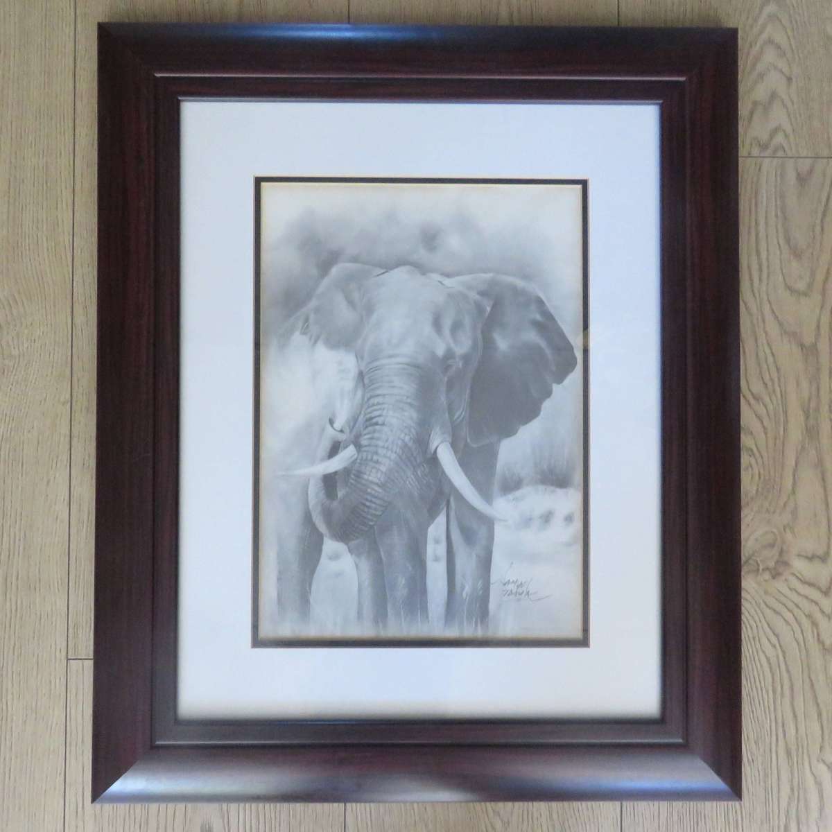 Beautiful Elephant print in frame by Samuel Tafula