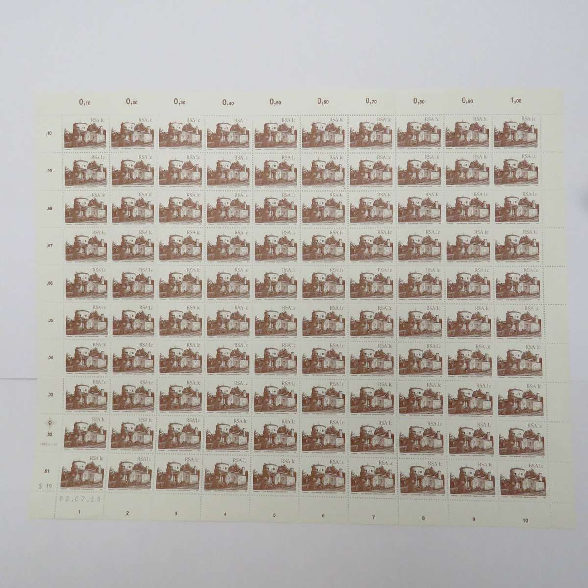 RSA SACC515-531 - Full mint sheet first issue 1 cent to R2 - Buildings
